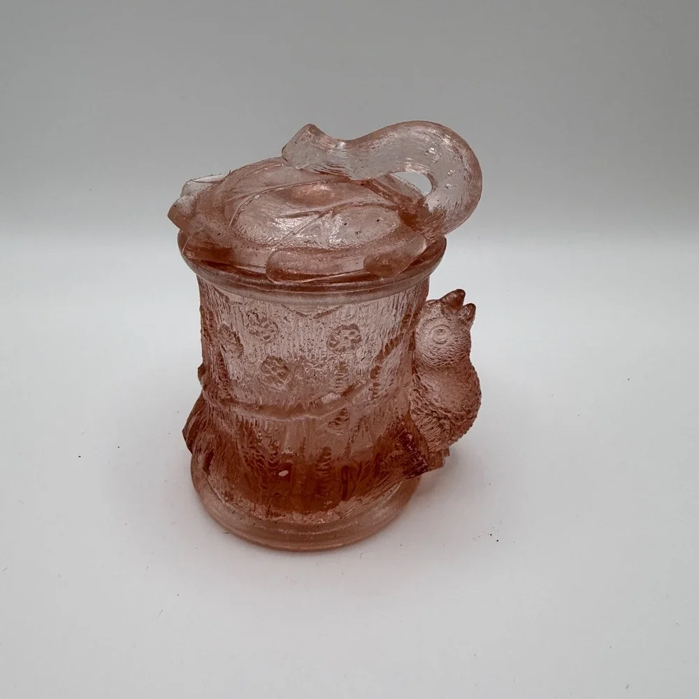 Pink‎ Pressed Glass Mustard Jar with Lid Vintage Style Condiment Server